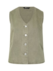 Yours Curve Green Denim Button Waistcoat - Image 5 of 6