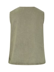 Yours Curve Green Denim Button Waistcoat - Image 6 of 6