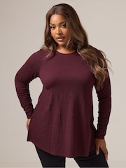 Yours Curve Red Textured Long Sleeve Swing Top - Image 1 of 5