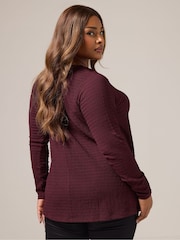 Yours Curve Red Textured Long Sleeve Swing Top - Image 2 of 5