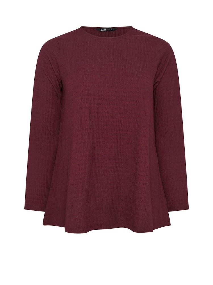 Yours Curve Red Textured Long Sleeve Swing Top - Image 5 of 5 Yours Curve Red Textured Long Sleeve Swing Top - Image 5 of 5