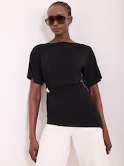 Mint Velvet Black Draped Asymmetric Top - Image 2 of 8