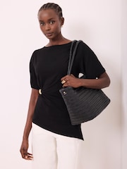 Mint Velvet Black Draped Asymmetric Top - Image 4 of 8