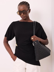 Mint Velvet Black Draped Asymmetric Top - Image 6 of 8