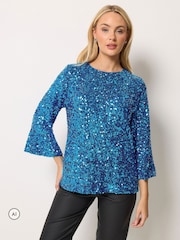M&Co Blue Sequin Flute Top - Image 1 of 6