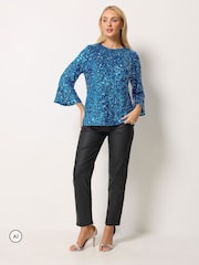 M&Co Blue Sequin Flute Top - Image 2 of 6
