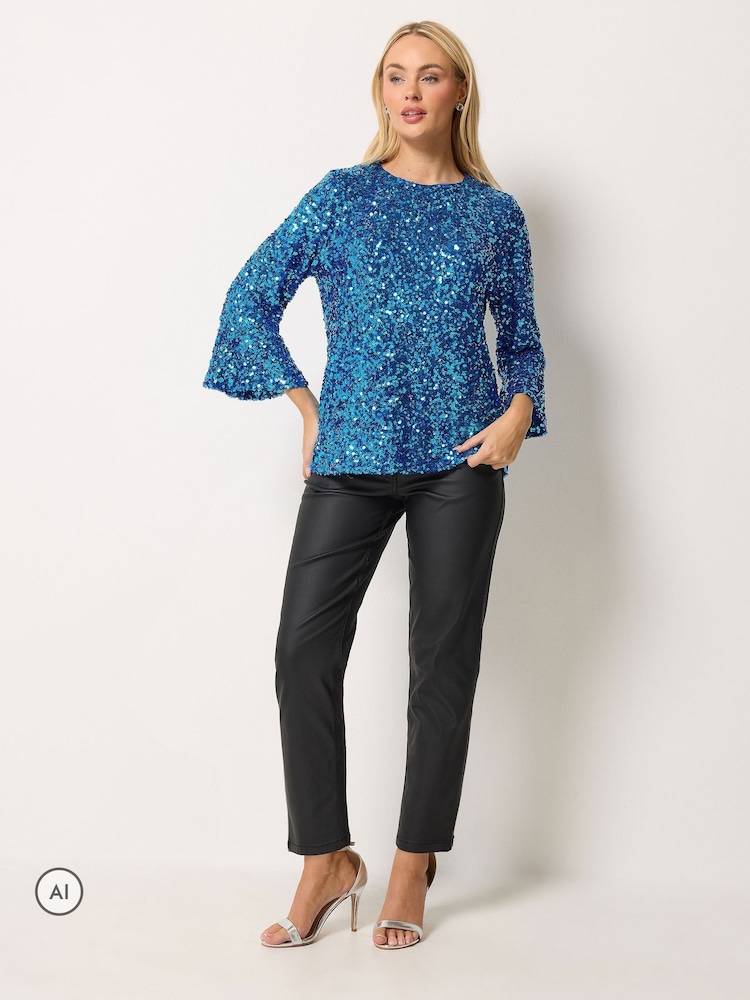 M&Co Blue Sequin Flute Top - Image 2 of 6