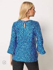 M&Co Blue Sequin Flute Top - Image 3 of 6