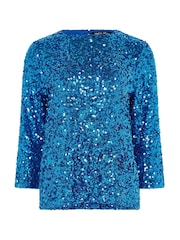 M&Co Blue Sequin Flute Top - Image 5 of 6