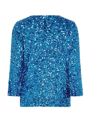 M&Co Blue Sequin Flute Top - Image 6 of 6