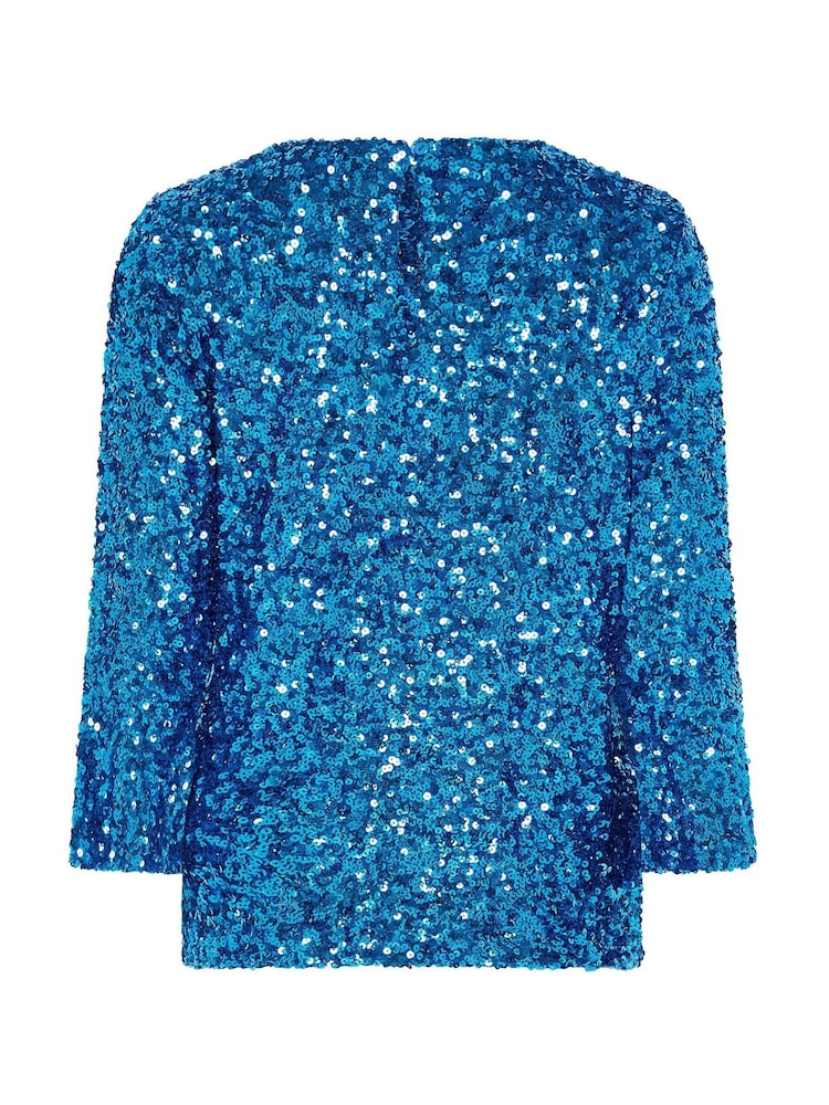 M&Co Blue Sequin Flute Top - Image 6 of 6