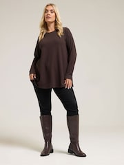 Yours Curve Brown Textured Long Sleeve Swing Top - Image 2 of 5