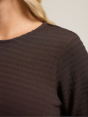 Yours Curve Brown Textured Long Sleeve Swing Top - Image 3 of 5
