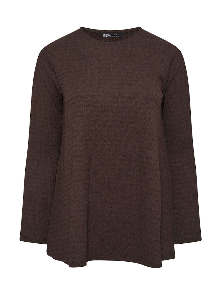 Yours Curve Brown Textured Long Sleeve Swing Top - Image 5 of 5 Yours Curve Brown Textured Long Sleeve Swing Top - Image 5 of 5