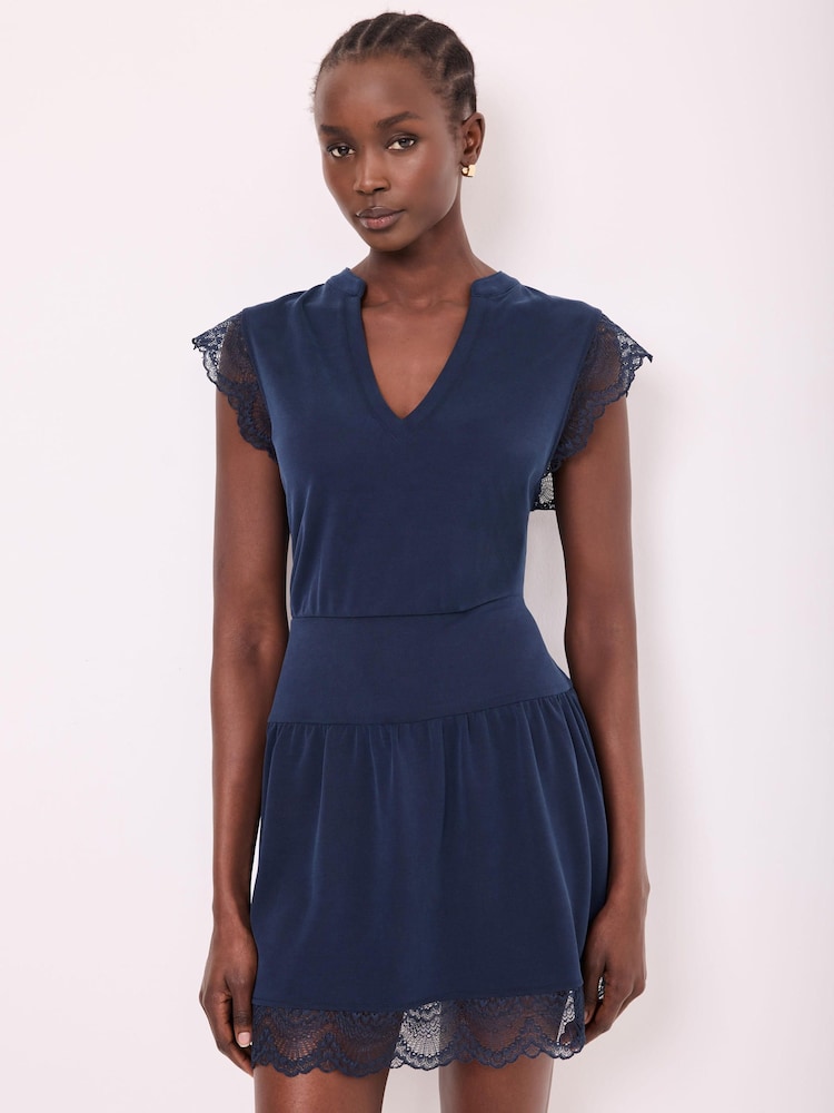 Mint Velvet Blue Lace Detail Playsuit - Image 2 of 7 Mint Velvet Blue Lace Detail Playsuit - Image 2 of 7
