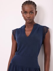 Mint Velvet Blue Lace Detail Playsuit - Image 3 of 7