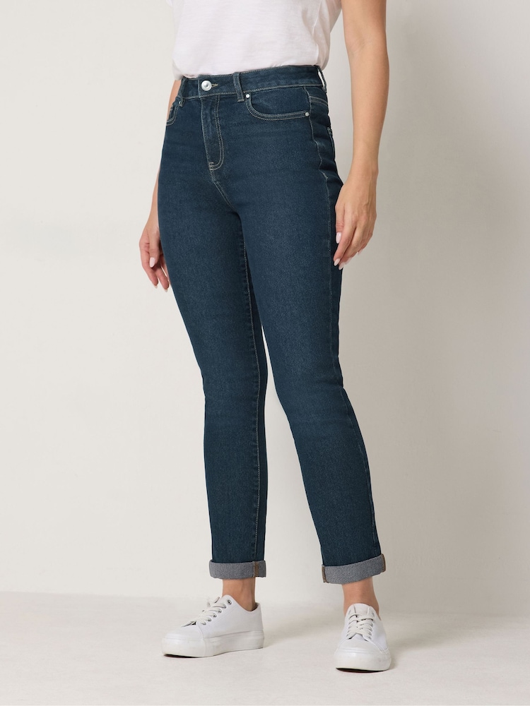 M&Co Darkwash Blue Straight Leg Boyfriend Jeans - Image 1 of 6 M&Co Darkwash Blue Straight Leg Boyfriend Jeans - Image 1 of 6