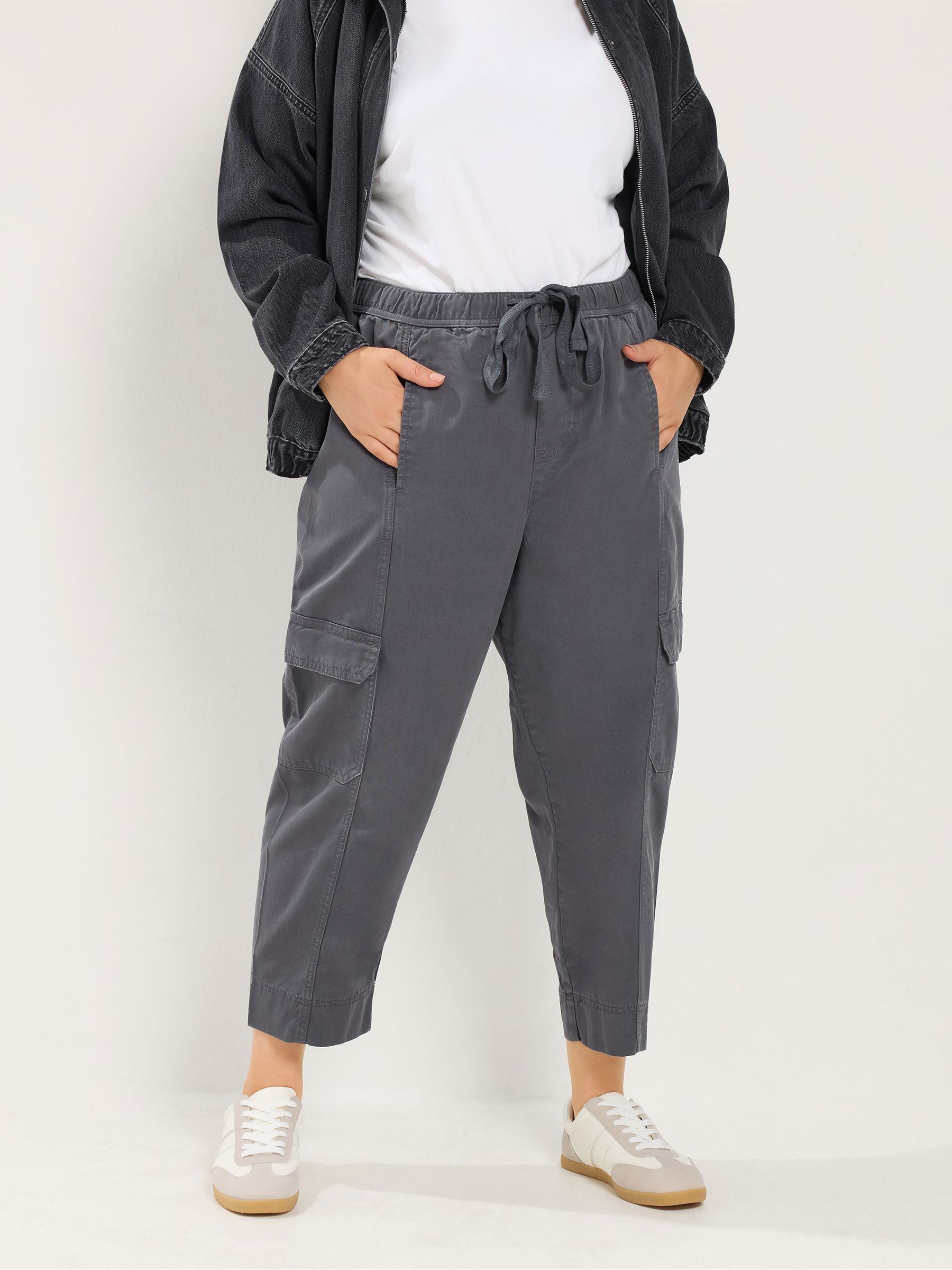 Yours Women's Charcoal Tapered Cargo Trousers In | Size: 30-32 - Image 3