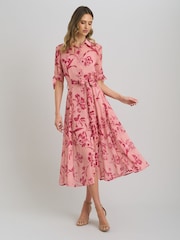 Gina Bacconi Pink Adrienne Shirt Dress - Image 5 of 6
