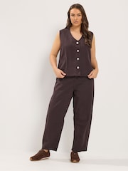 Yours Curve Brown Denim Button Waistcoat - Image 2 of 6