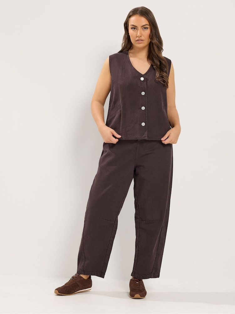 Yours Curve Brown Denim Button Waistcoat - Image 2 of 6 Yours Curve Brown Denim Button Waistcoat - Image 2 of 6