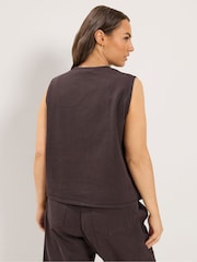 Yours Curve Brown Denim Button Waistcoat - Image 3 of 6