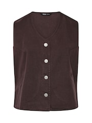 Yours Curve Brown Denim Button Waistcoat - Image 5 of 6