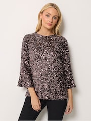 M&Co Brown Sequin Flute Top - Image 1 of 6
