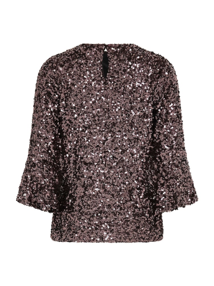 M&Co Brown Sequin Flute Top - Image 6 of 6 M&Co Brown Sequin Flute Top - Image 6 of 6