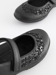 Black Wide Fit (G) School Flower Mary Jane Shoes - Image 3 of 5