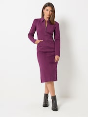 Long Tall Sally Purple Zip Collar Denim Midi Dress - Image 2 of 6