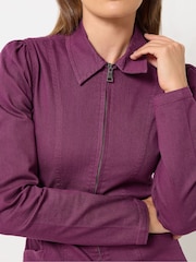 Long Tall Sally Purple Zip Collar Denim Midi Dress - Image 4 of 6