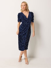 Vestido cruzado de manga corta de terciopelo con lentejuelas de M&Co - Imagen 2 de 6