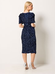 Vestido cruzado de manga corta de terciopelo con lentejuelas de M&Co - Imagen 3 de 6