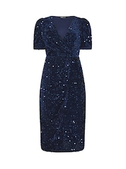 Vestido cruzado de manga corta de terciopelo con lentejuelas de M&Co - Imagen 5 de 6