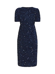 Vestido cruzado de manga corta de terciopelo con lentejuelas de M&Co - Imagen 6 de 6