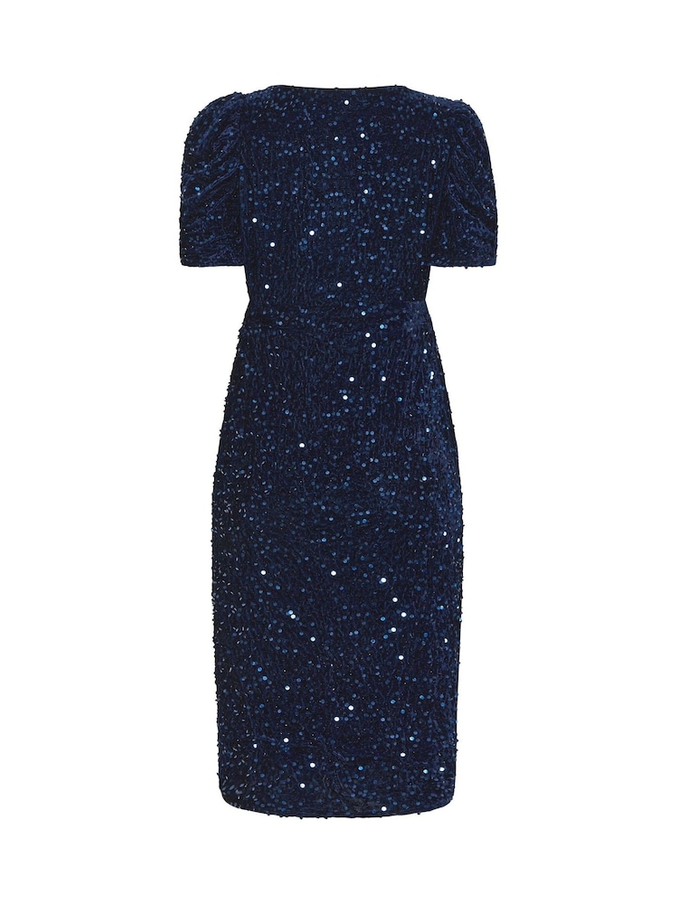Vestido cruzado de manga corta de terciopelo con lentejuelas de M&Co - Imagen 6 de 6