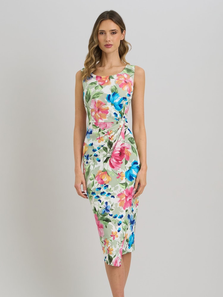 Gina Bacconi White Roma Twist Knot Floral Dress - Image 1 of 6 Gina Bacconi White Roma Twist Knot Floral Dress - Image 1 of 6