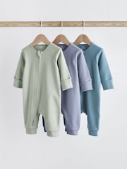 Blue / Grey Baby Zip Sleepsuits 3 Pack (0-3yrs) - Image 1 of 8