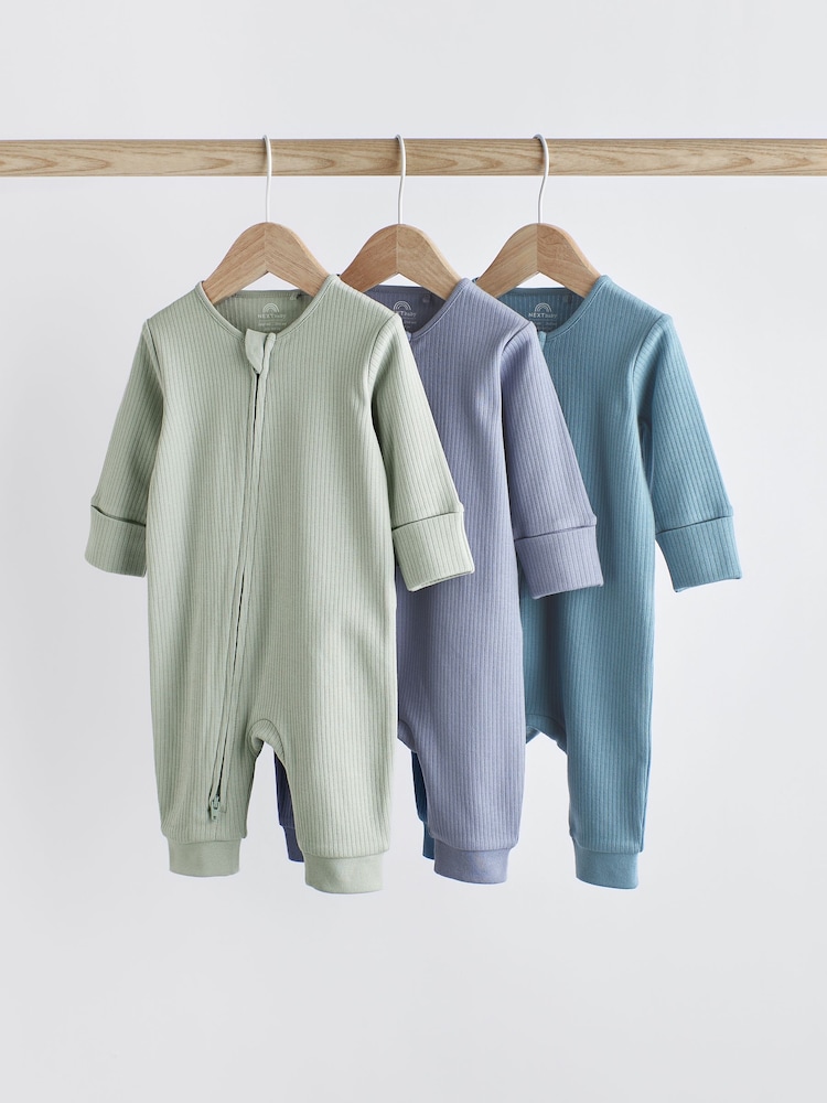 Blue / Grey Baby Zip Sleepsuits 3 Pack (0-3yrs) - Image 1 of 8