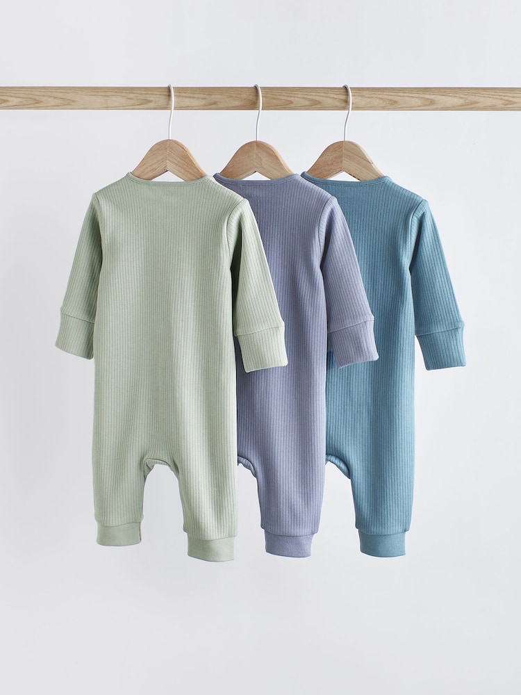 Blue / Grey Baby Zip Sleepsuits 3 Pack (0-3yrs) - Image 2 of 8