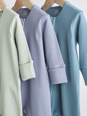 Blue / Grey Baby Zip Sleepsuits 3 Pack (0-3yrs) - Image 3 of 8