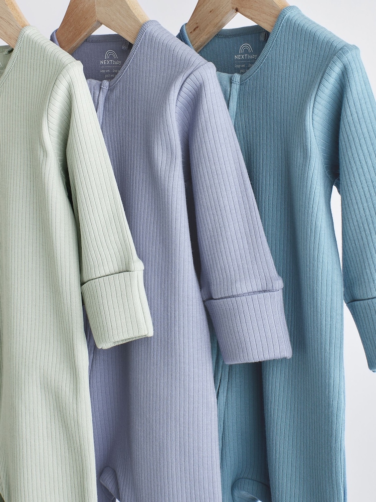 Blue / Grey Baby Zip Sleepsuits 3 Pack (0-3yrs) - Image 3 of 8