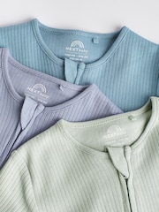 Blue / Grey Baby Zip Sleepsuits 3 Pack (0-3yrs) - Image 4 of 8