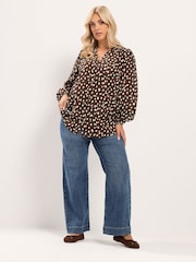 Yours Curve Brown Spot Print Notch Neck Blouse - Image 2 of 6