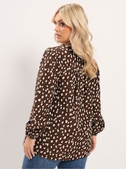 Yours Curve Brown Spot Print Notch Neck Blouse - Image 3 of 6
