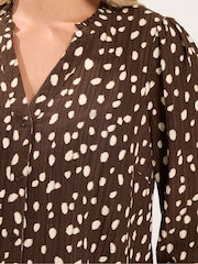Yours Curve Brown Spot Print Notch Neck Blouse - Image 4 of 6