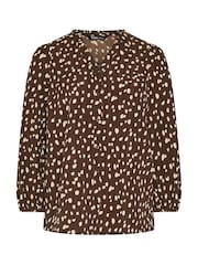 Yours Curve Brown Spot Print Notch Neck Blouse - Image 5 of 6
