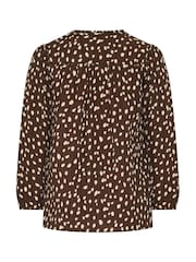 Yours Curve Brown Spot Print Notch Neck Blouse - Image 6 of 6