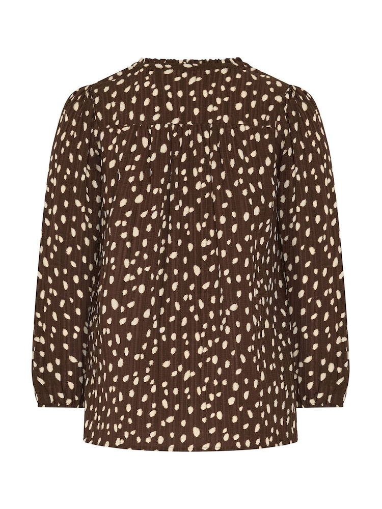 Yours Curve Brown Spot Print Notch Neck Blouse - Image 6 of 6 Yours Curve Brown Spot Print Notch Neck Blouse - Image 6 of 6